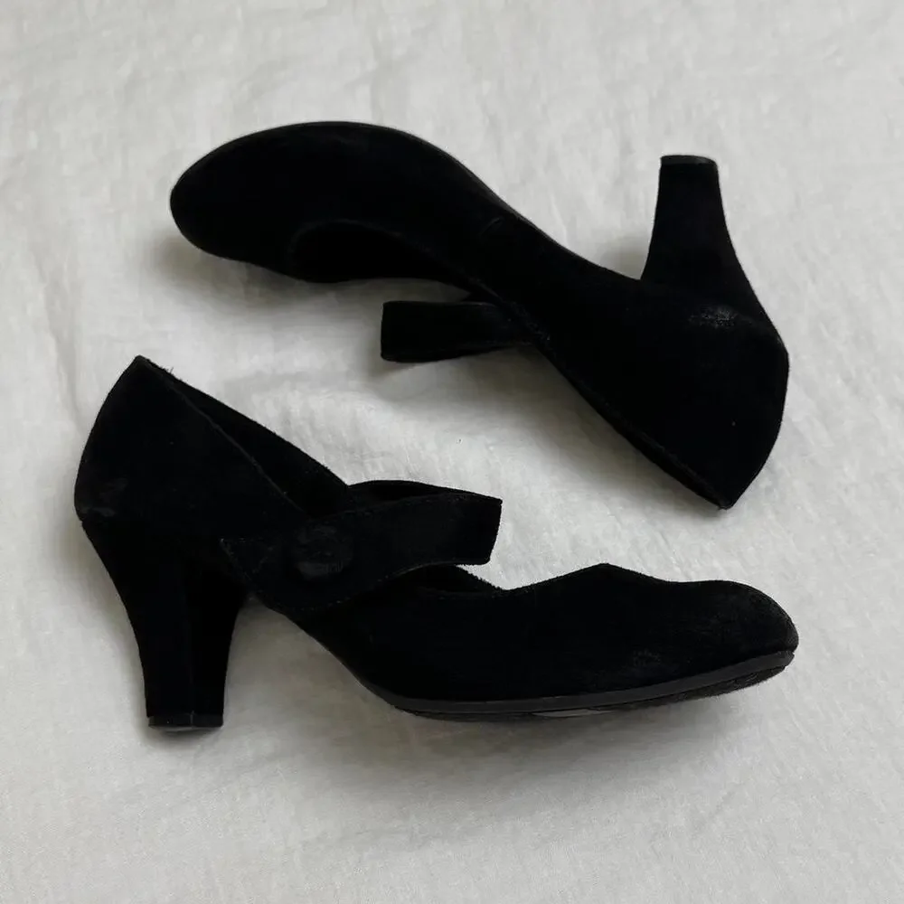 Vintage Y2K Black Faux Leather American Eagle Mary Jane Chunky Heels Size 7.5